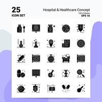 25 Krankenhaus-Gesundheitskonzept-Icon-Set 100 bearbeitbare Eps 10-Dateien Business-Logo-Konzept-Ideen solides Glyphen-Icon-Design vektor