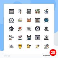 25 universelle, gefüllte Linien-Flachfarben für Web- und mobile Anwendungen vektor