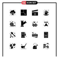 Gruppe von 16 soliden Glyphen Zeichen und Symbolen für Werkzeugmessfilm Teetasse editierbare Vektordesign-Elemente vektor