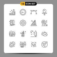 Stock Vector Icon Pack mit 16 Linienzeichen und Symbolen für das Lernen von Bildungsankerbuch-Dummy-editierbaren Vektordesignelementen