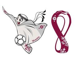 maskot fifa värld kopp qatar 2022 med officiell logotyp symbol och bllon mästare design vektor abstrakt illustration