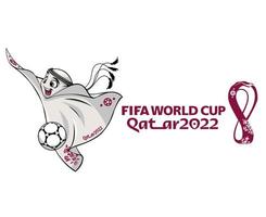 maskot fifa värld kopp qatar 2022 med officiell logotyp och ballon mästare symbol design vektor abstrakt illustration