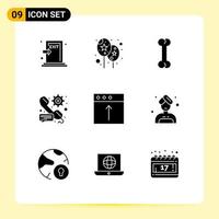 Piktogrammsatz aus 9 einfachen soliden Glyphen von Mac-App-Knochen-Nachrichtenpräferenz editierbare Vektordesign-Elemente vektor