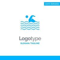 aktivitet sport simma simning vatten blå fast logotyp mall plats för Tagline vektor
