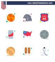 Stock Vector Icon Pack von American Day 9 Zeilenzeichen und Symbolen für Thanksgiving American Shield Cola können editierbare Usa Day Vektordesign-Elemente