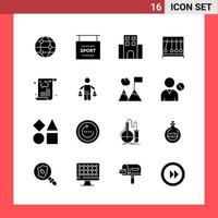 16 Icon-Pack-Glyphensymbole im soliden Stil auf weißem Hintergrund, einfache Zeichen für die allgemeine Gestaltung vektor