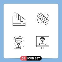 Stock Vector Icon Pack mit 4 Zeilenzeichen und Symbolen für den Bau Glastreppe Marshmallow Stroh editierbare Vektordesign-Elemente