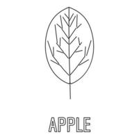 äpple blad ikon, översikt stil. vektor