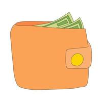 brun plånbok med kontanter ikon, tecknad serie stil vektor