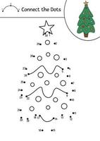 vektor jul-prick-till-prick och färgaktivitet med söt gran. vintersemester ansluta prickar spel för barn. rolig målarbok för barn med traditionell nyårssymbol.