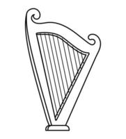 Vektor Schwarz-Weiß-lustige Harfe. niedliche musikinstrument-entwurfsillustration des heiligen patrick-tages. nationales irisches Feiertagsliniensymbol oder Malseite isoliert auf weißem Hintergrund.