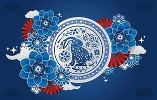 blå vatten kanin med kinesisk ornament vektor