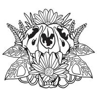 floral aroid pflanze katzenschädel illustration ausmalseite vektor