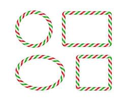 jul godis sockerrör ramar med röd och vit randig. xmas cirkel, oval, fyrkant gräns med randig godis klubba mönster. tom jul mall vektor illustration isolerat på vit bakgrund