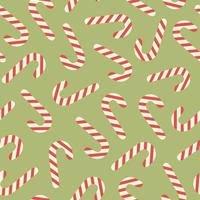 retro groovy minimales nahtloses muster mit weihnachtsbonbons auf einem grünen hintergrund. Pastellfarben. trendige vektorillustration im stil der 60er, 70er jahre vektor
