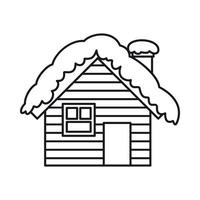 trä- hus täckt med snö ikon, översikt stil vektor