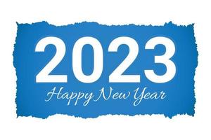 2023 Frohes neues Jahr Texttypografie auf zerrissenem Papier vektor