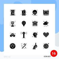 Packung mit 16 modernen soliden Glyphen Zeichen und Symbolen für Web-Printmedien wie Achievement Paper Easter Drawing Blue Editable Vector Design Elements