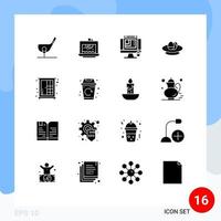 16 thematische Vektor-Solid-Glyphen und bearbeitbare Symbole von Eierfeier-Kuchenschüssel-Webgrafiken, bearbeitbare Vektordesign-Elemente vektor