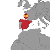 stift karta med Spanien flagga på världen map.vector illustration. vektor
