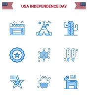 Lycklig oberoende dag 4:e juli uppsättning av 9 blues amerikan pictograph av stjärna män USA USA dryck redigerbar USA dag vektor design element