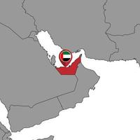 Pin-Karte mit der Flagge der Vereinigten Arabischen Emirate auf der Weltkarte. Vektor-Illustration. vektor