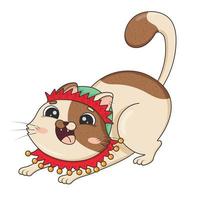 niedliche Cartoon-Katze in der Weihnachtself-Kostümjagd lokalisiert auf weißem Hintergrund vektor