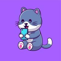 nette katze, die handphone-karikaturvektorikonenillustration spielt. flaches karikaturkonzept. geeignet für jedes kreative Projekt. vektor