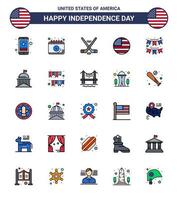 25 usa flache gefüllte linienzeichen unabhängigkeitstag feier symbole der amerikanischen erntedankfestflagge amerikanische editierbare usa-tag-vektordesignelemente vektor
