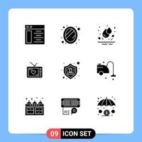 Stock Vector Icon Pack mit 9 Zeilen Zeichen und Symbolen für Benutzer Menschen Wasser Aktion Valentinstag editierbare Vektordesign-Elemente