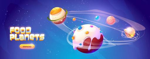 Food Planets Banner des Weltraum-Arcade-Spiels vektor