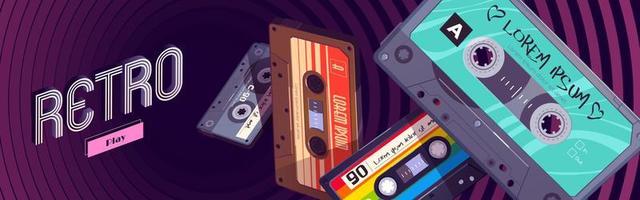 Retro-Mixtapes-Cartoon-Banner mit Audio-Mix-Bändern vektor
