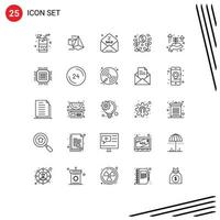 Packung mit 25 modernen Linien Zeichen und Symbolen für Web-Printmedien wie Hand Business Startup Sale feiern Jahr editierbare Vektordesign-Elemente vektor