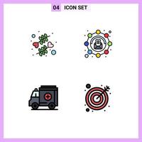 Stock Vector Icon Pack mit 4 Zeilen Zeichen und Symbolen für Blume Medical Romance Marketing Pfeil editierbare Vektordesign-Elemente