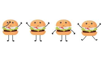 en samling av burger illustrationer med glad ansikten vektor