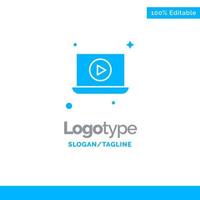 laptop play video blau solide logo vorlage platz für tagline vektor