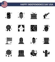 Happy Independence Day 16 solide Glyphen Icon Pack für Web und Print Independece amerikanisches Instrument Waffe Waffe editierbare usa Tag Vektor Design Elemente