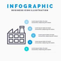 Bau Fabrik Industrie Liniensymbol mit 5 Schritten Präsentation Infografiken Hintergrund vektor