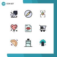 Gruppe von 9 modernen Filledline-Flachfarben, die für die Berechnung von Textgitterdateiherzen editierbare Vektordesign-Elemente festgelegt werden vektor