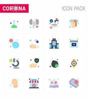 Corona-Virus-Krankheit 16 flaches Farb-Icon-Pack saugt, während das Waschen des Vorfalls die medizinische Gesundheitsversorgung virales Coronavirus 2019nov-Krankheitsvektor-Designelemente schützt vektor