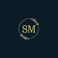 anfängliches sm-schönheitsmonogramm und elegantes logo-design, handschriftliches logo der ersten unterschrift, hochzeit, mode, blumen und botanik mit kreativer vorlage. vektor