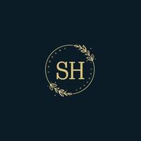 anfängliches sh-schönheitsmonogramm und elegantes logo-design, handschriftliches logo der ersten unterschrift, hochzeit, mode, blumen und botanik mit kreativer vorlage. vektor