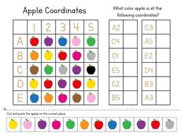 pädagogisches mathearbeitsblatt für kinder. koordiniert die Praxis. Mathe-Lernspiel für Vorschule und Kindergarten. Schule und Homeschool-Ressource vektor