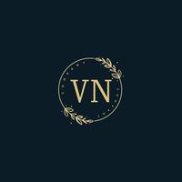 ursprüngliches vn-schönheitsmonogramm und elegantes logodesign, handschriftliches logo der ersten unterschrift, hochzeit, mode, blumen und botanik mit kreativer vorlage. vektor