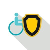 Symbol für Rollstuhl und Sicherheitsschild, flacher Stil vektor
