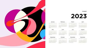 neujahr 2023 kalender design vorlage mit geometrischen bunten abstrakten. Vektor-Kalender-Design. vektor