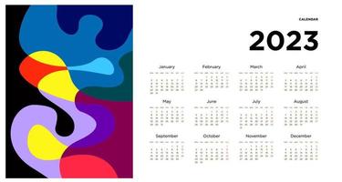 ny år 2023 kalender design mall med geometrisk färgrik abstrakt. vektor kalender design.