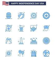 Lycklig oberoende dag 4:e juli uppsättning av 16 blues amerikan pictograph av USA inbjudan polis USA dryck redigerbar USA dag vektor design element