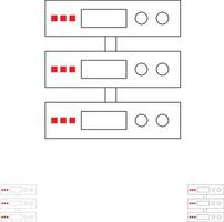 Server-Datenspeicher-Cloud-Dateien fetter und dünner Symbolsatz mit schwarzen Linien vektor