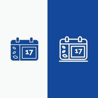 Kalendertag Datum Irland Linie und Glyphe festes Symbol blaues Banner Linie und Glyphe festes Symbol blaues Banner vektor